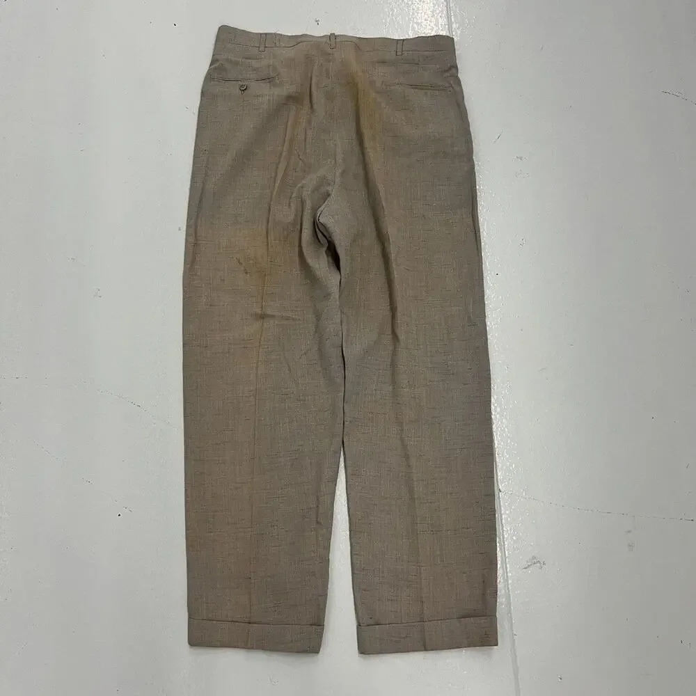 Vintage 50s Kahn Grey Fleck Wide Leg Pleated Trousers 34x29
